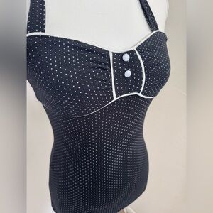 Y2K 2000s Mind Code Black Polka Dot Halter Tankini Top Size Small